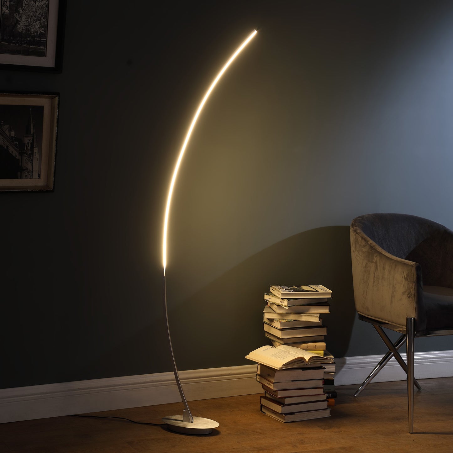 Silver & Soft White Arc Floor Lamp