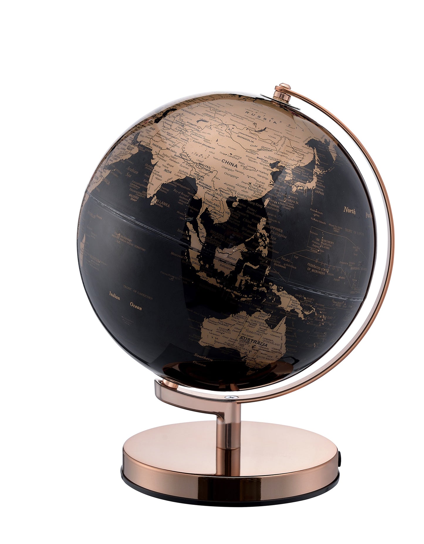 Black & Rose Gold Polyresin Globe With LED