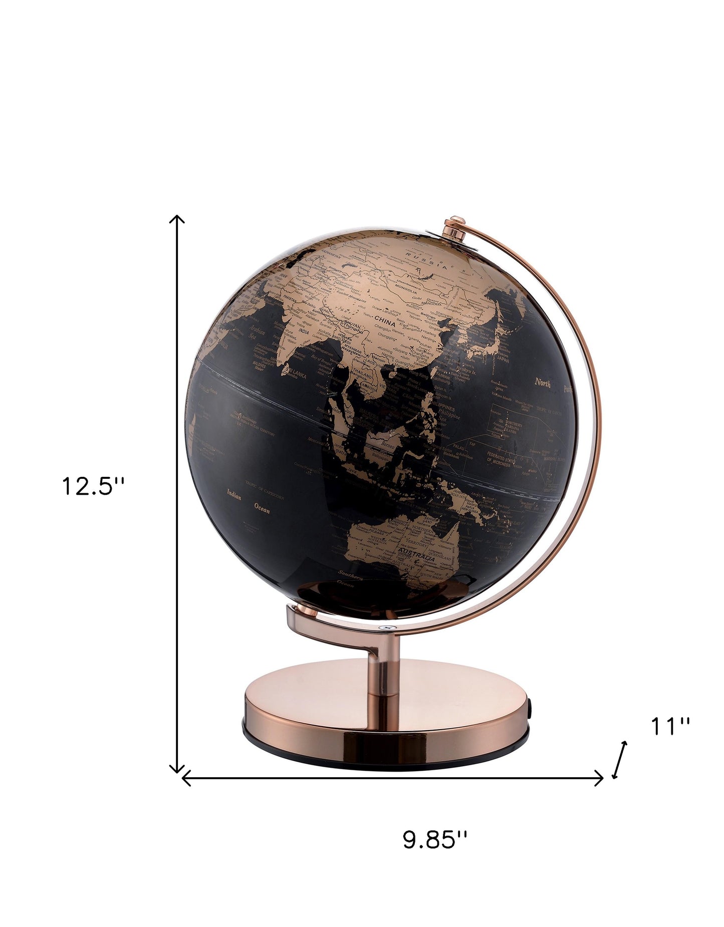 Black & Rose Gold Polyresin Globe With LED