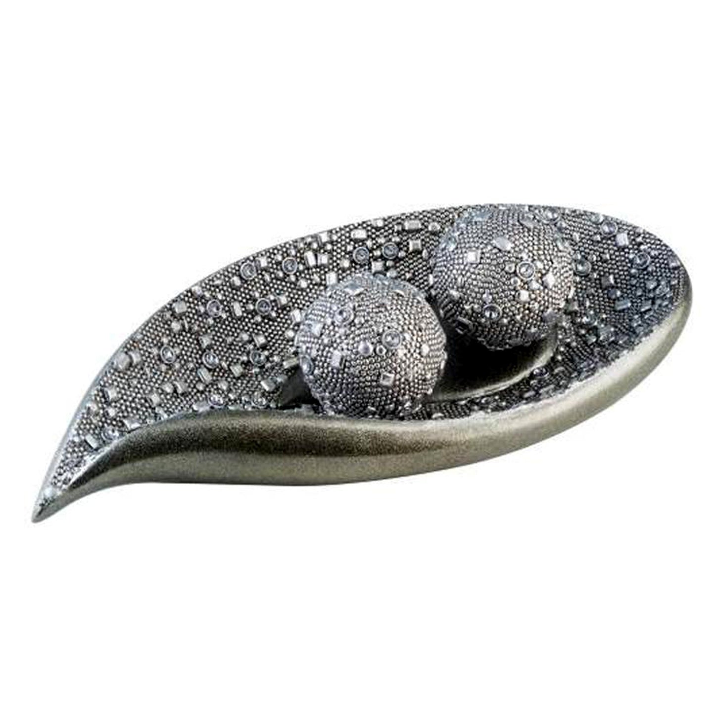 Silver Long Polyresin Decorative Bowl With Orbs