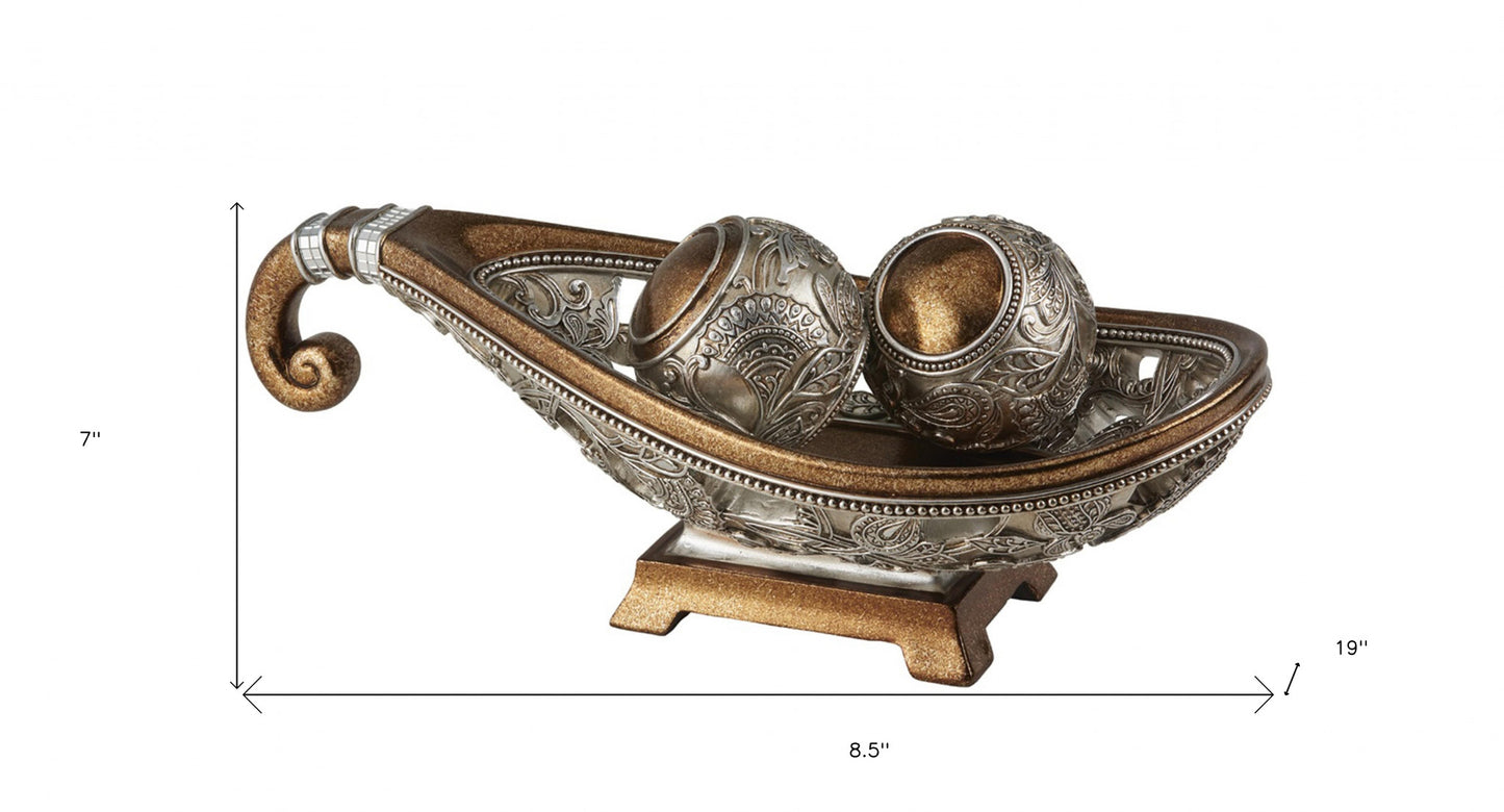 Gold & Silver Polyresin Decorative Bowl With Orbs
