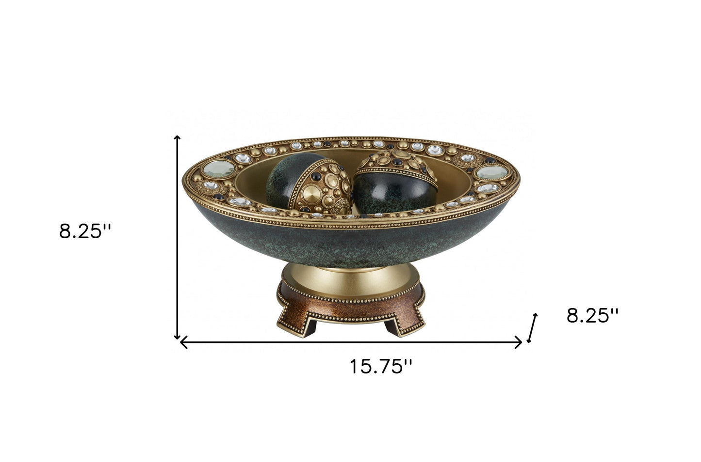 Marbleized Green & Gold Polyresin Decorative Bowl With Orbs