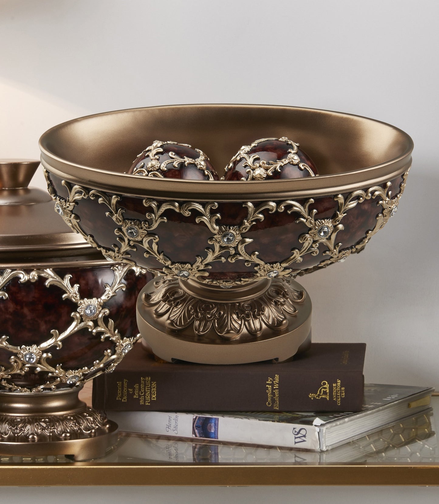 Matte Gold & Bling Polyresin Decorative Bowl With Orbs