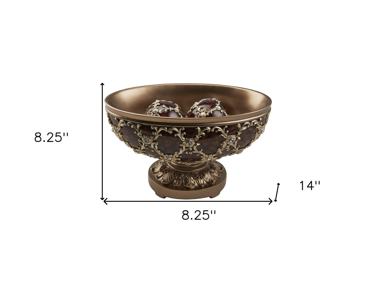 Matte Gold & Bling Polyresin Decorative Bowl With Orbs