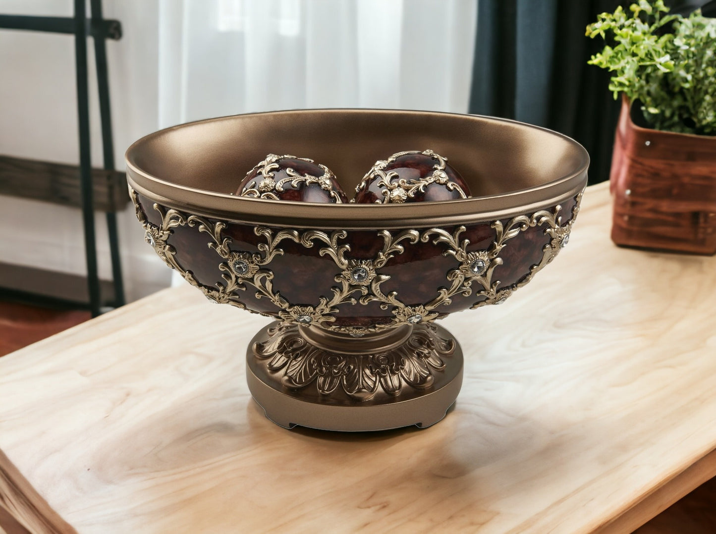 Matte Gold & Bling Polyresin Decorative Bowl With Orbs