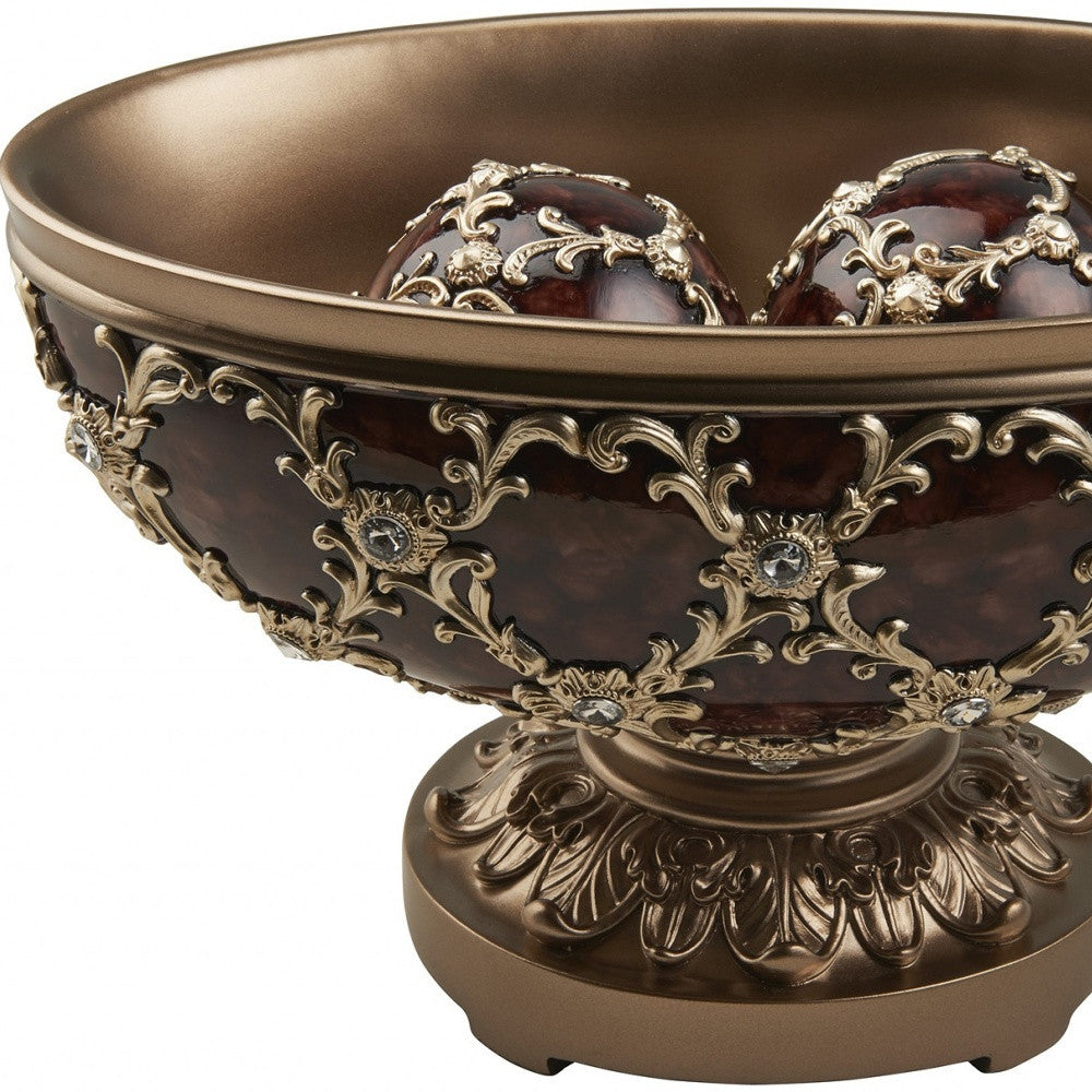 Matte Gold & Bling Polyresin Decorative Bowl With Orbs