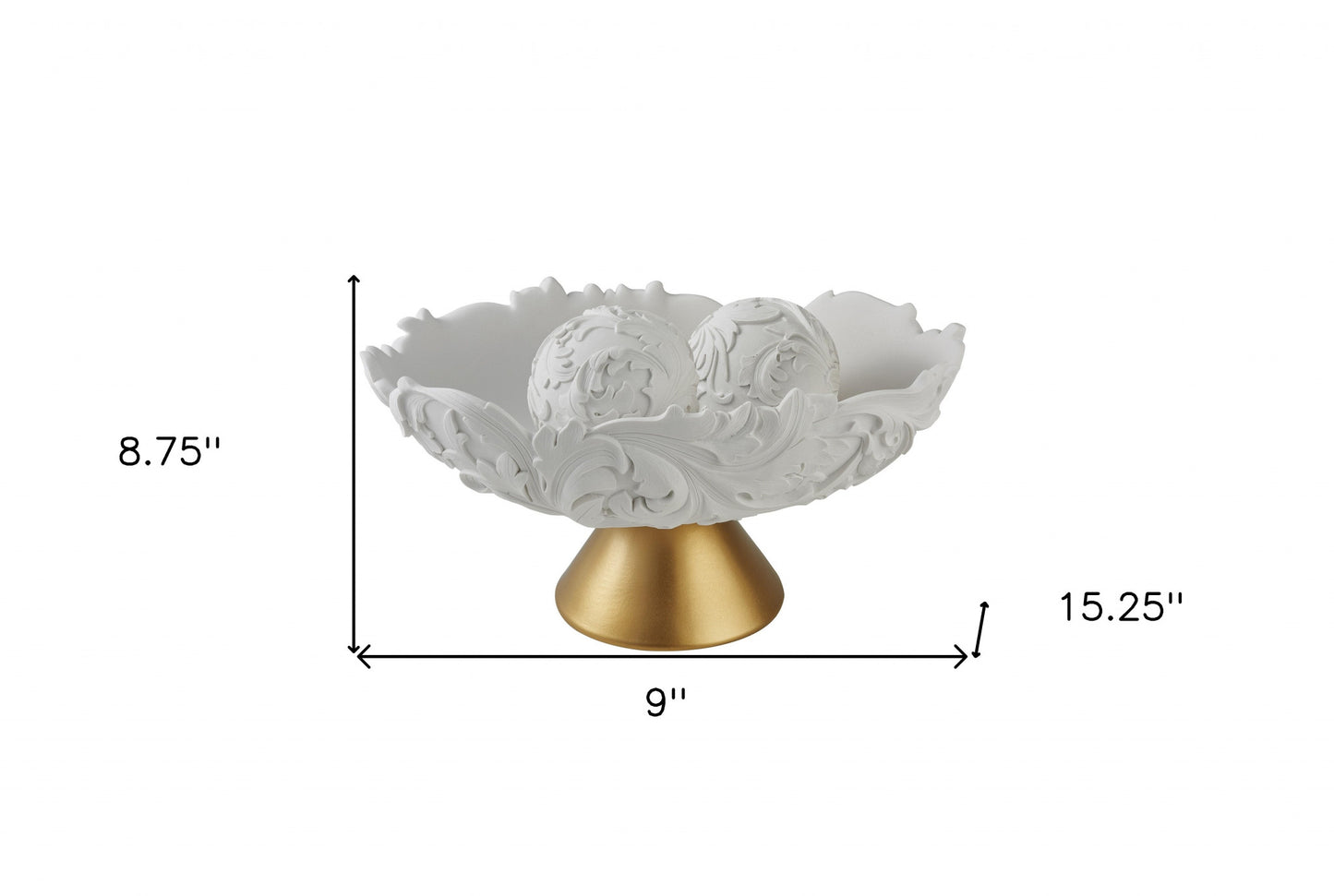 Matte Gold & White Polyresin Decorative Bowl With Orbs