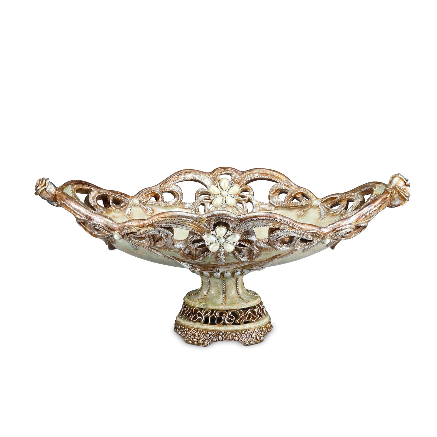 Beige & Gold Polyresin Decorative Bowl