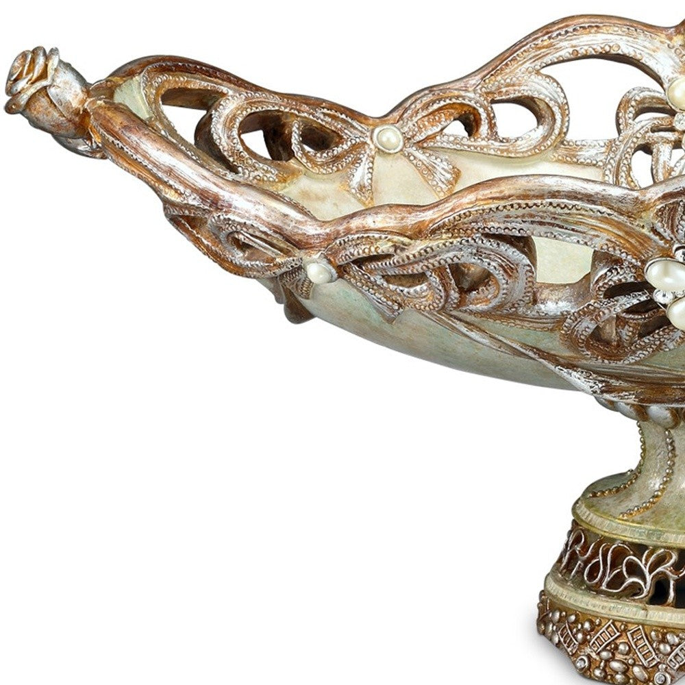 Beige & Gold Polyresin Decorative Bowl