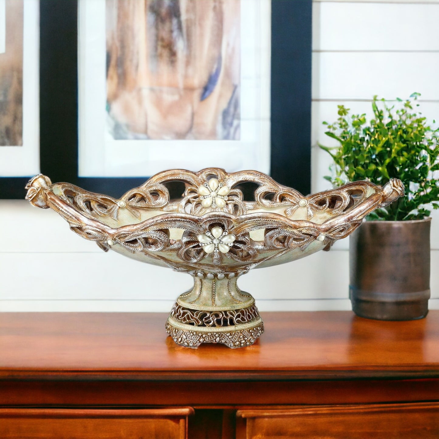 Beige & Gold Polyresin Decorative Bowl