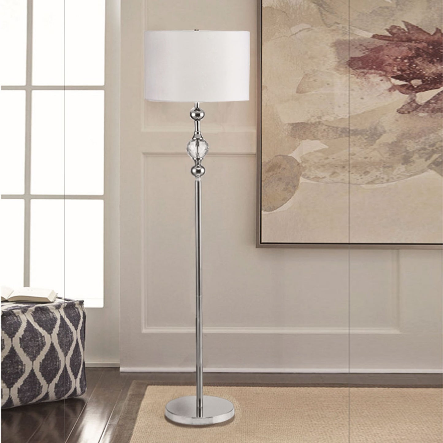 Chrome & Crystal Orb Shaped Floor Lamp w/ Shade