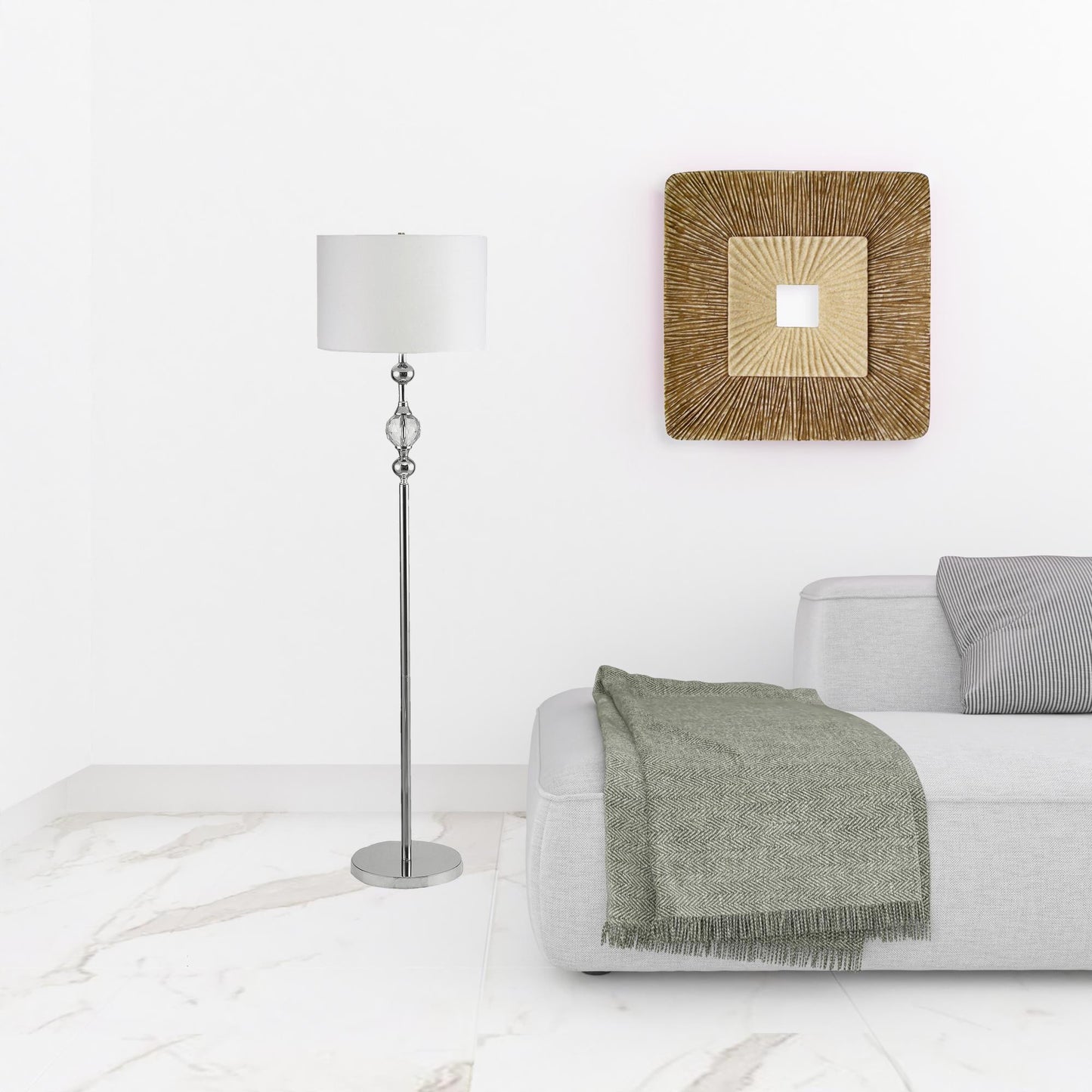 Chrome & Crystal Orb Shaped Floor Lamp w/ Shade