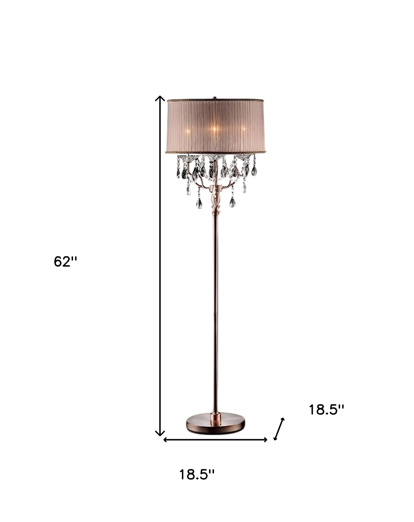 Steel 3-Light Candelabra Floor Lamp w/ Silvery Pink Shade