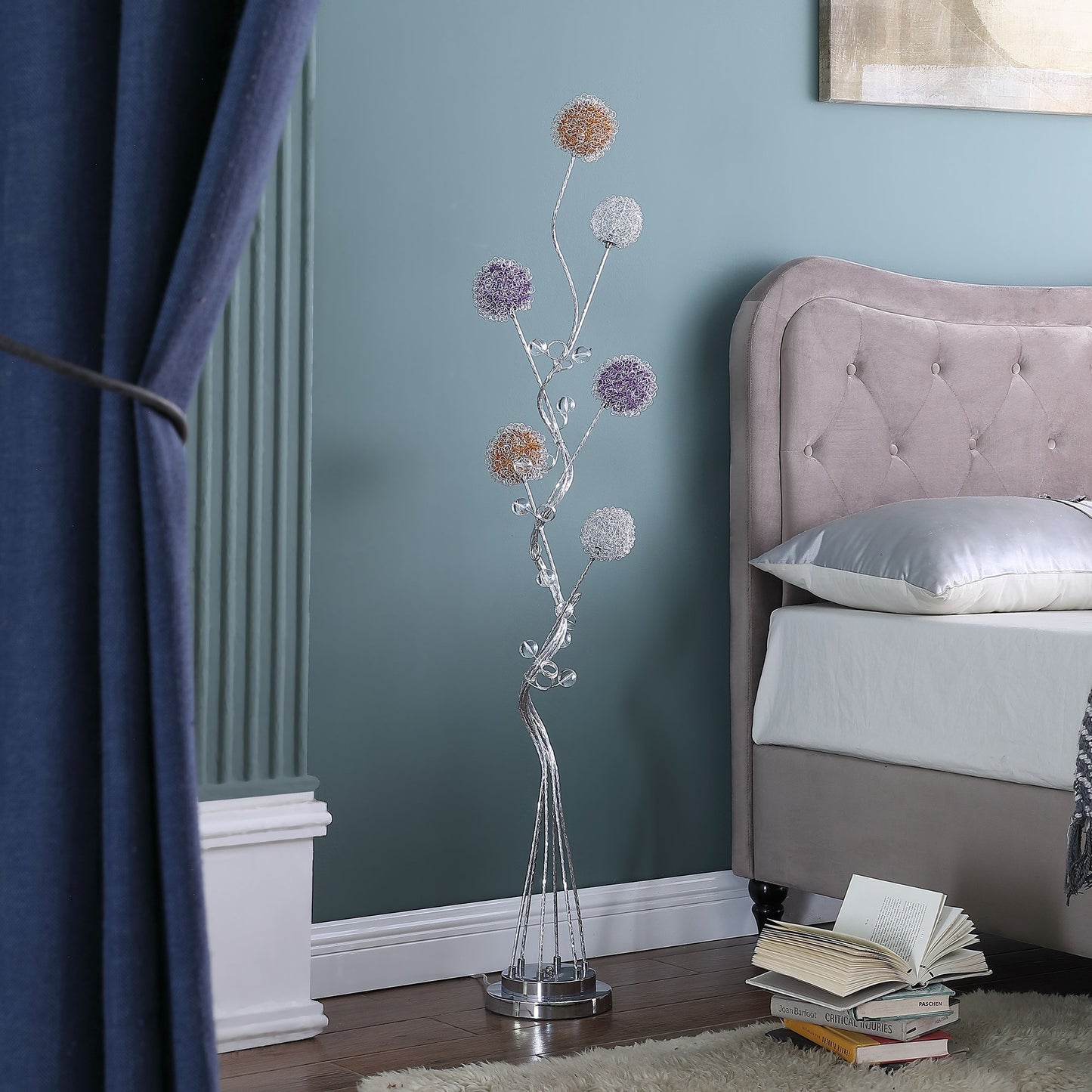Steel Floor Lamp w/ & White Shade