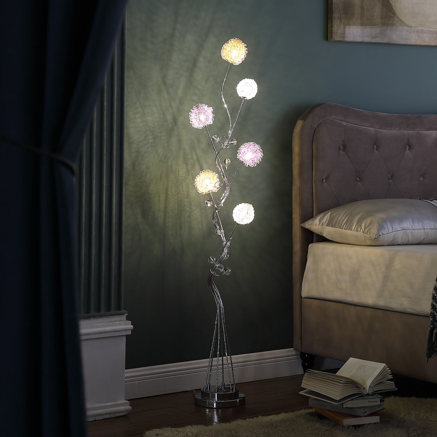 Steel Floor Lamp w/ & White Shade