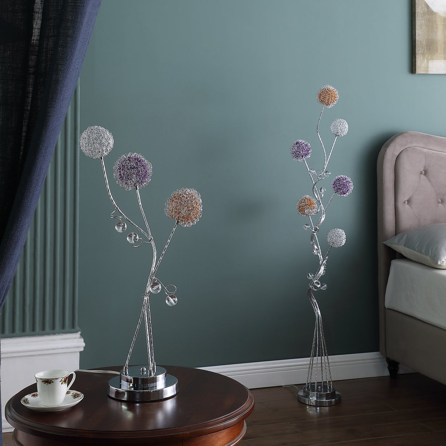 Steel Floor Lamp w/ & White Shade