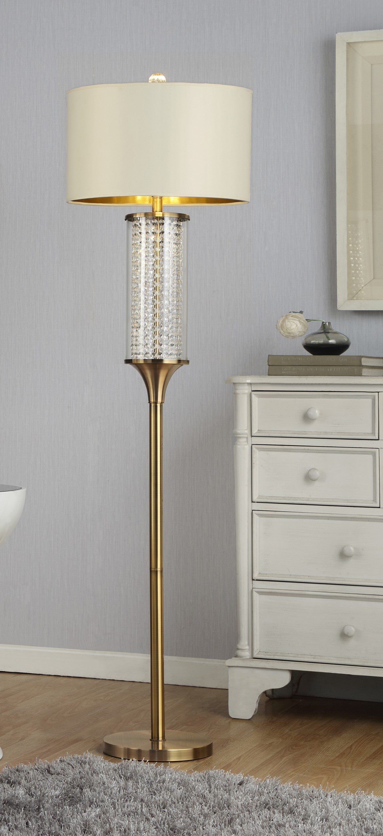 Gold Column Floor Lamp w/ Off-Shade