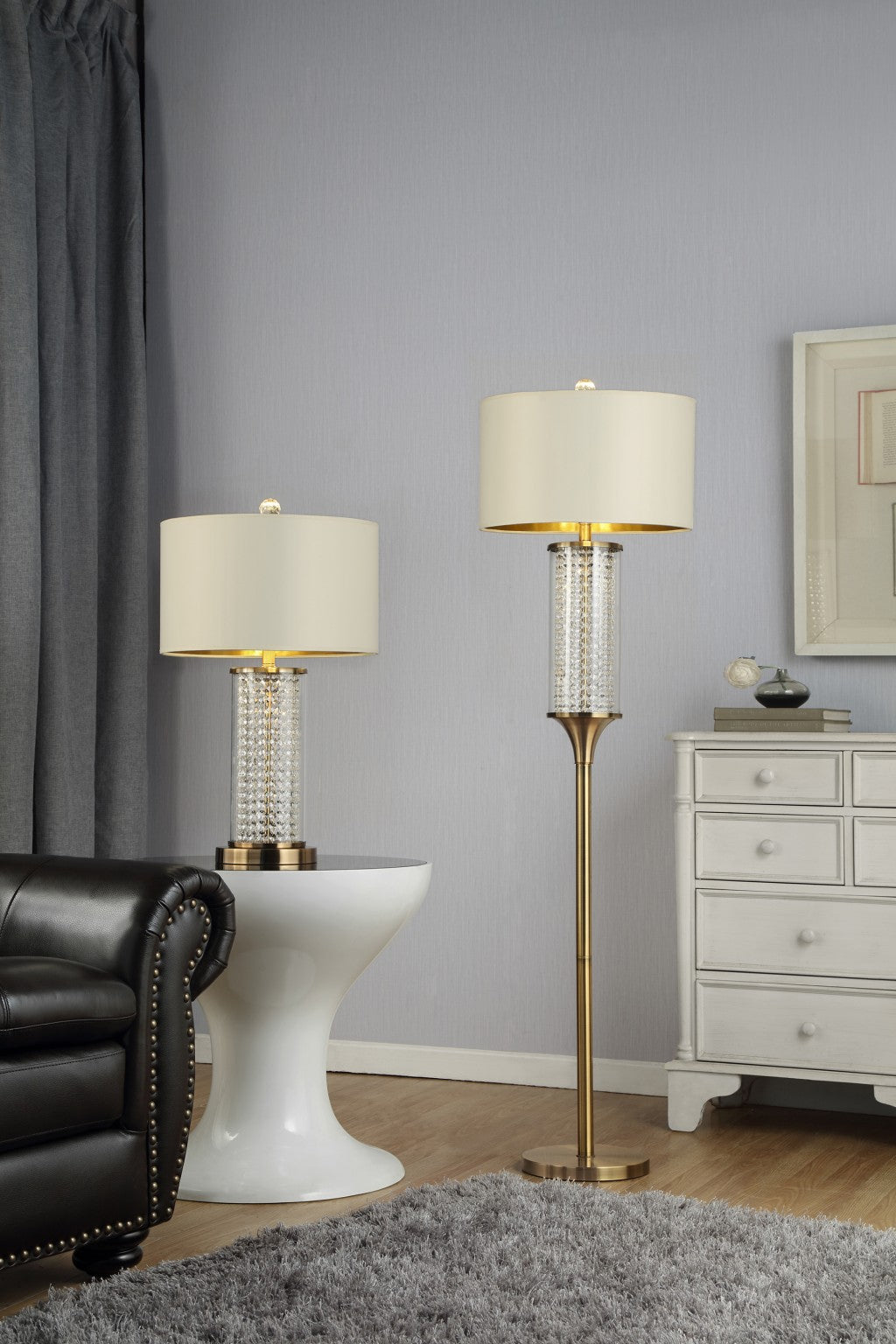 Gold Column Floor Lamp w/ Off-Shade