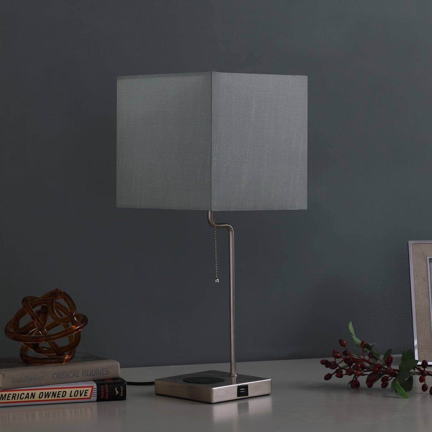 Gray Bedside Table Lamp w/ Gray Shade