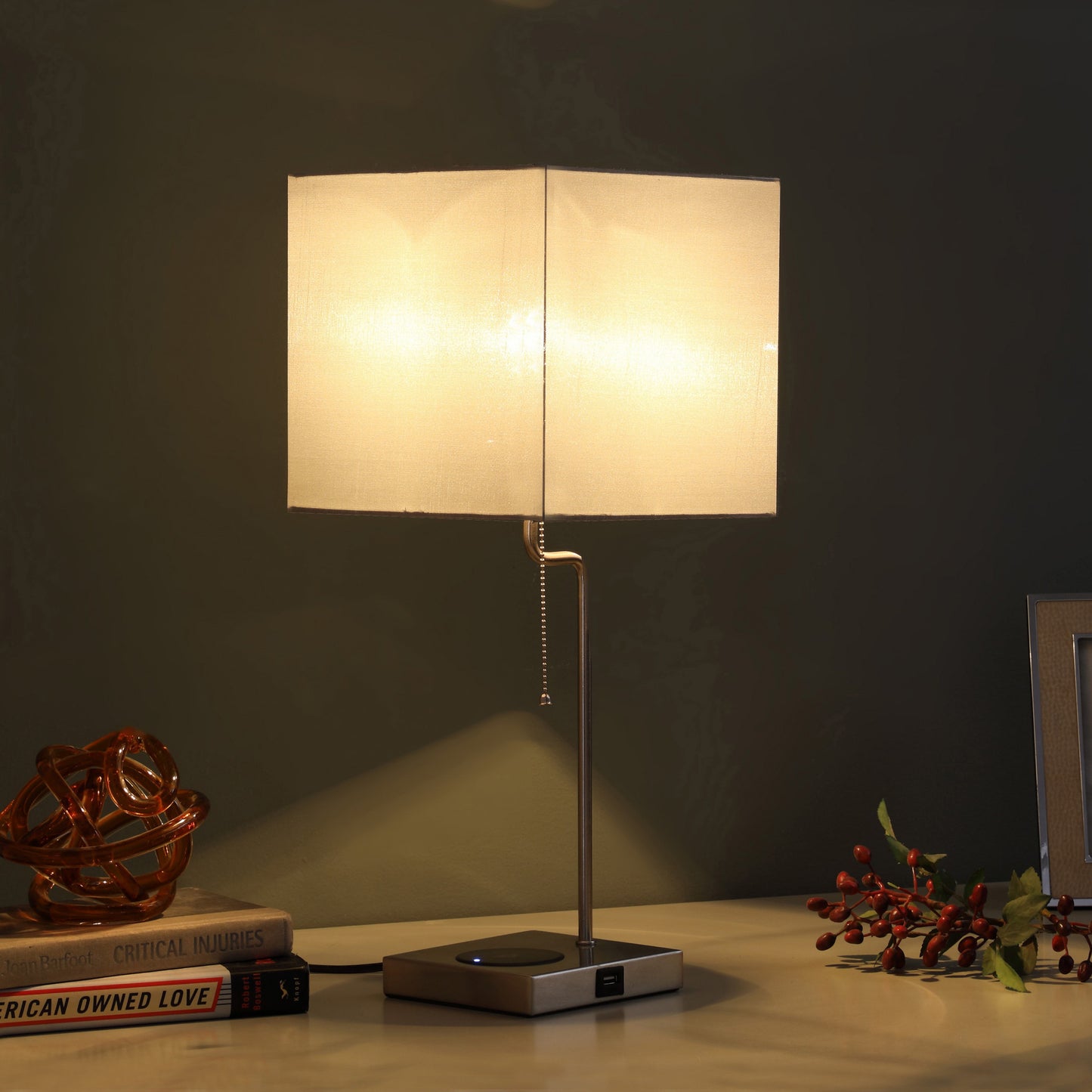 Gray Bedside Table Lamp w/ Gray Shade