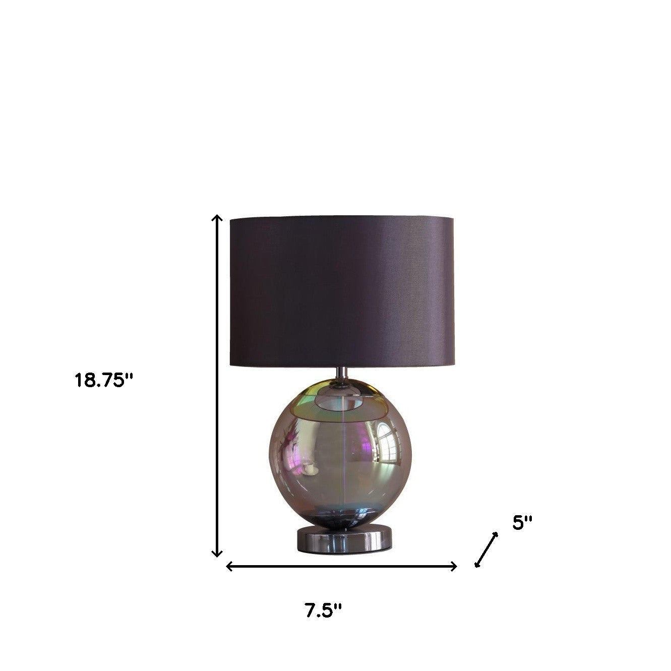 Iridescent Glass Globe Table Lamp w/ Gray Classic Shade