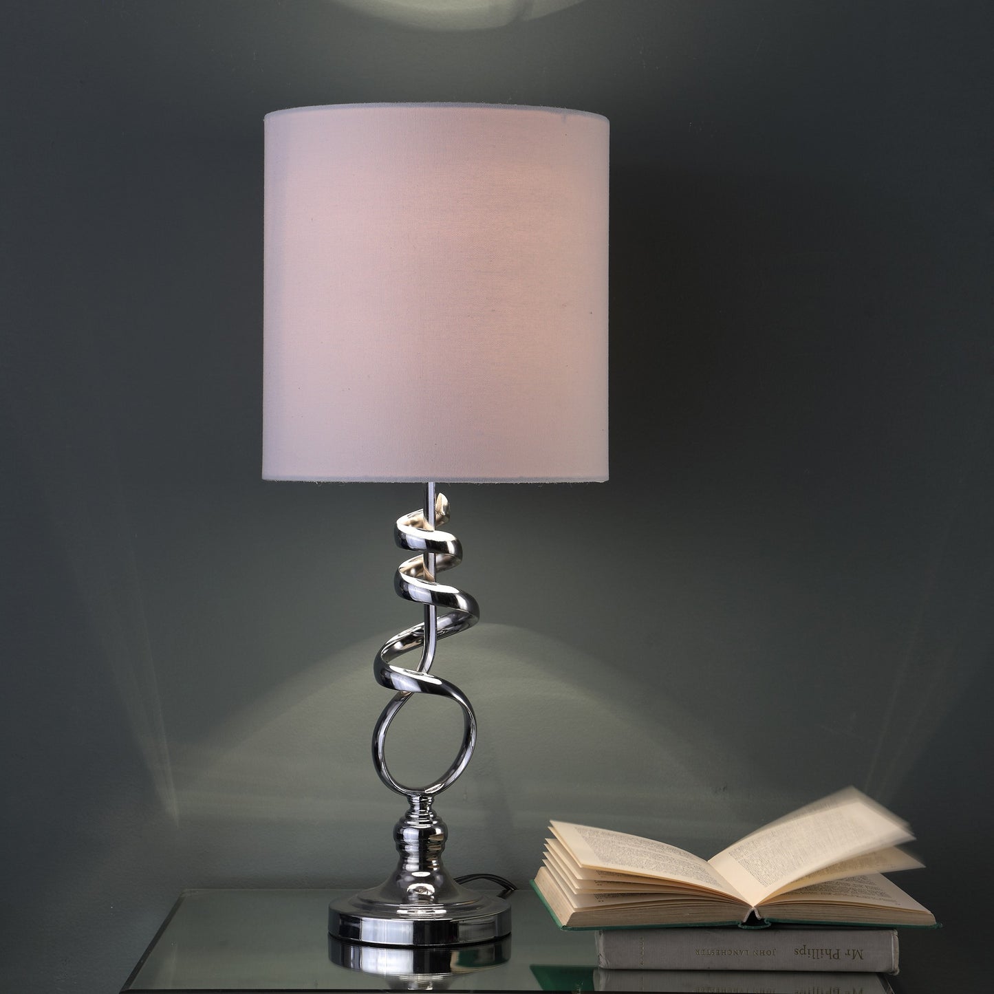 Nickel Bedside Table Lamp w/ Off Shade
