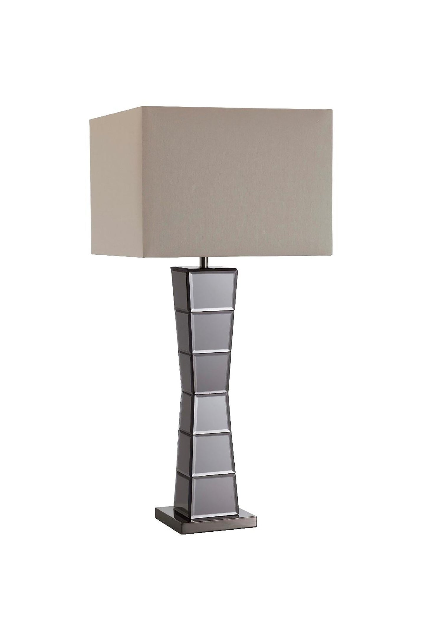 Black Glass Tower Table Lamp w/ Beige Shade