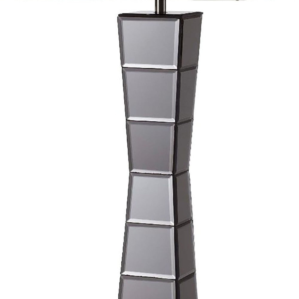 Black Glass Tower Table Lamp w/ Beige Shade