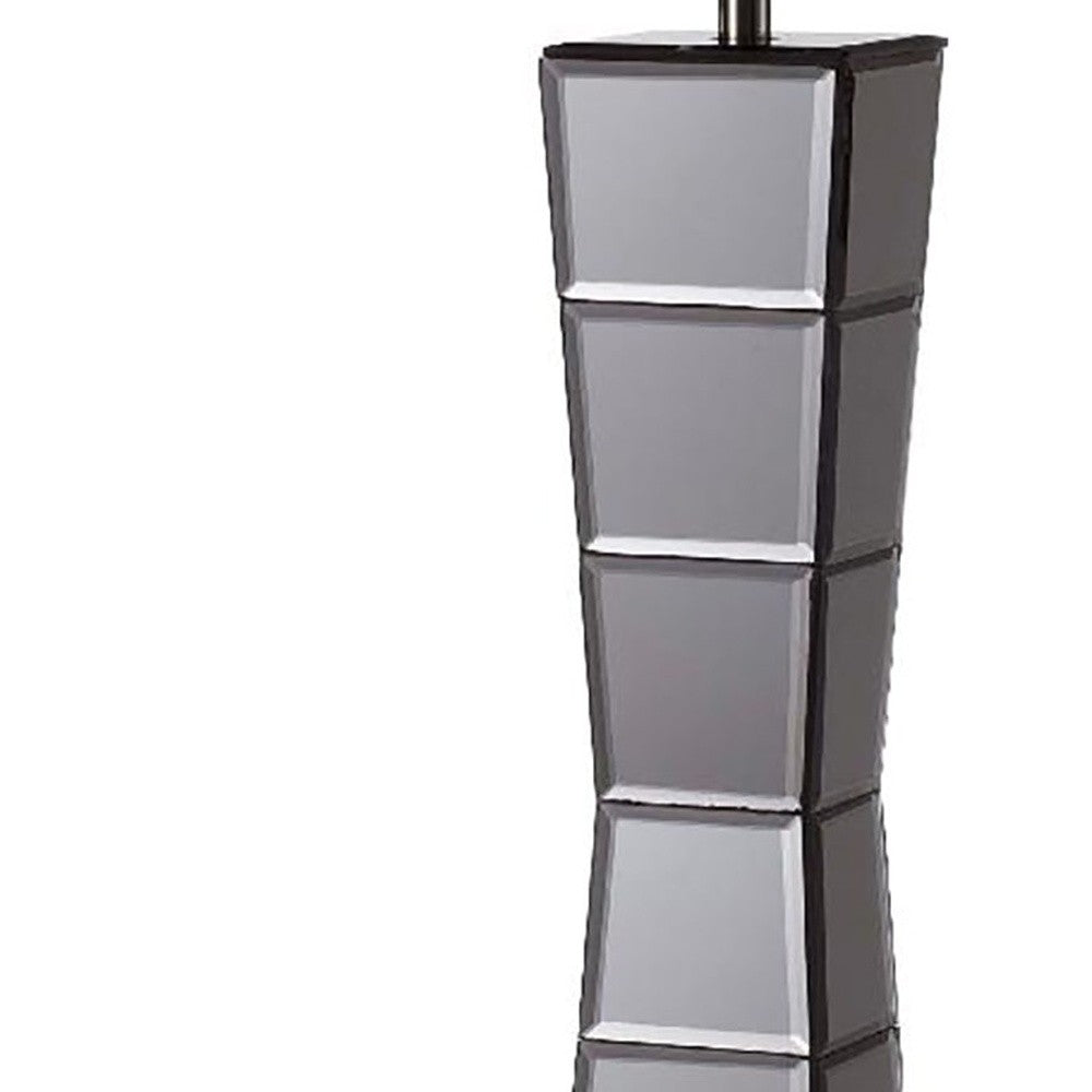 Black Glass Tower Table Lamp w/ Beige Shade