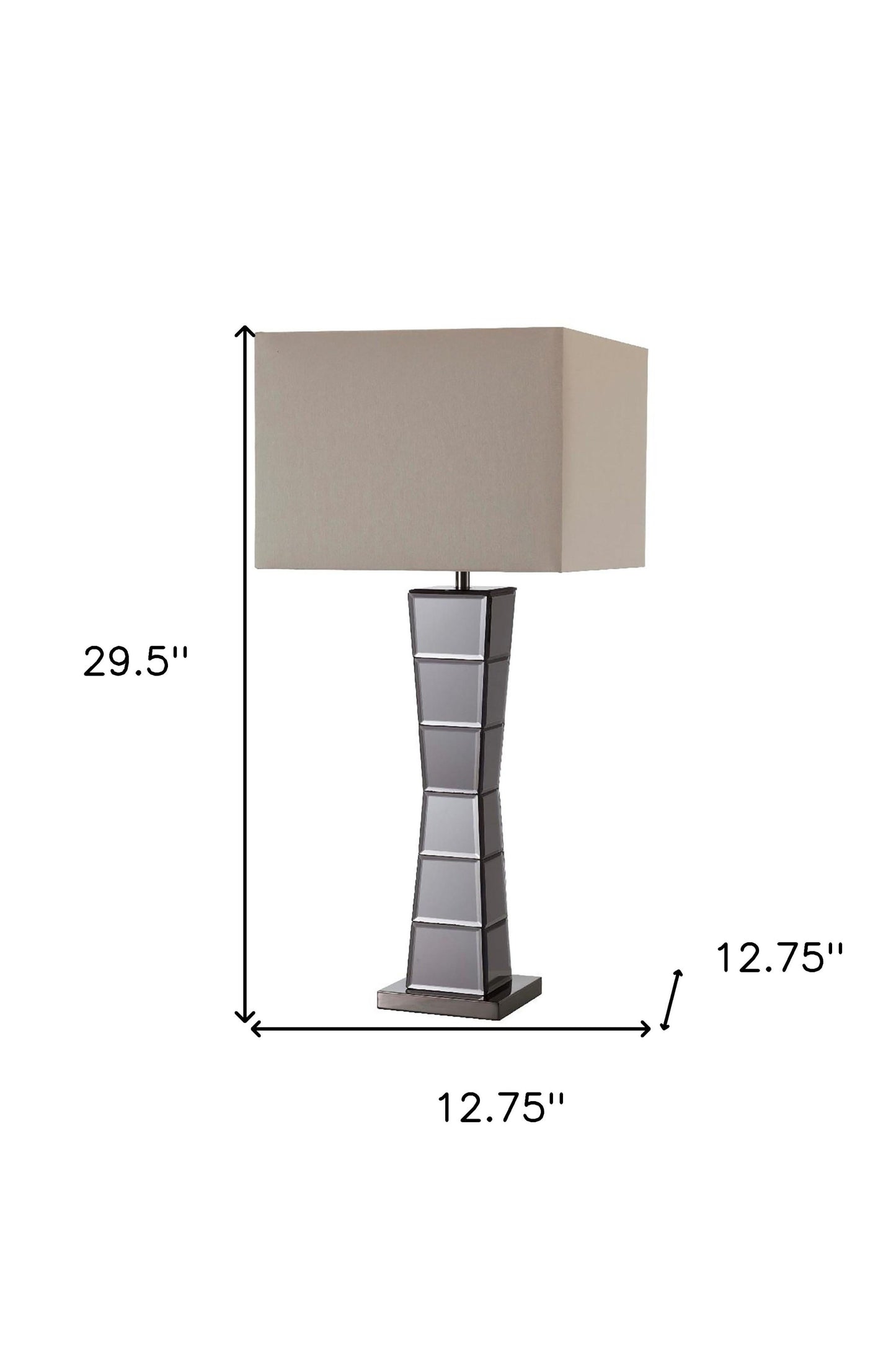 Black Glass Tower Table Lamp w/ Beige Shade