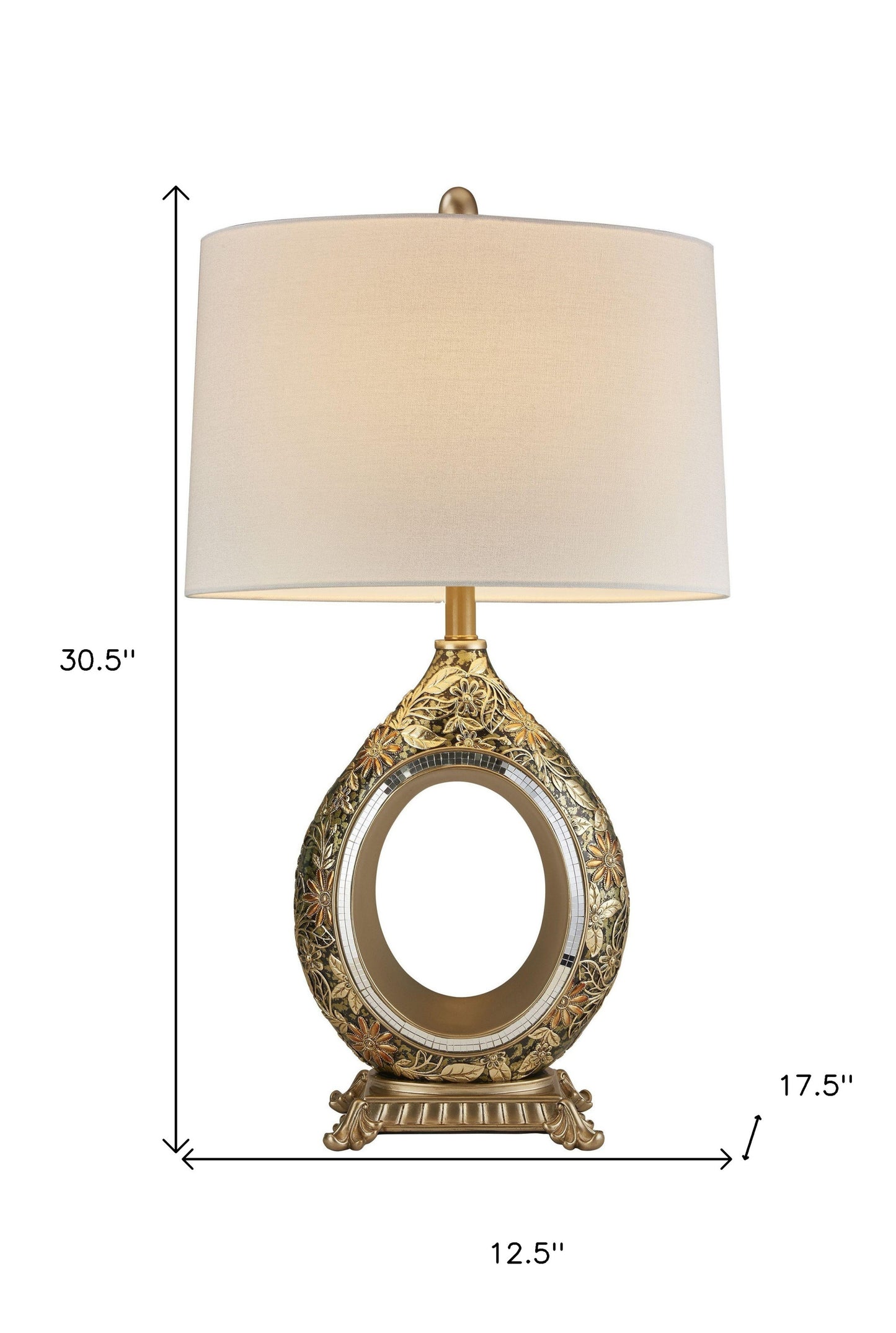 Vintage Silver w/ Gold Flowers Table Lamp