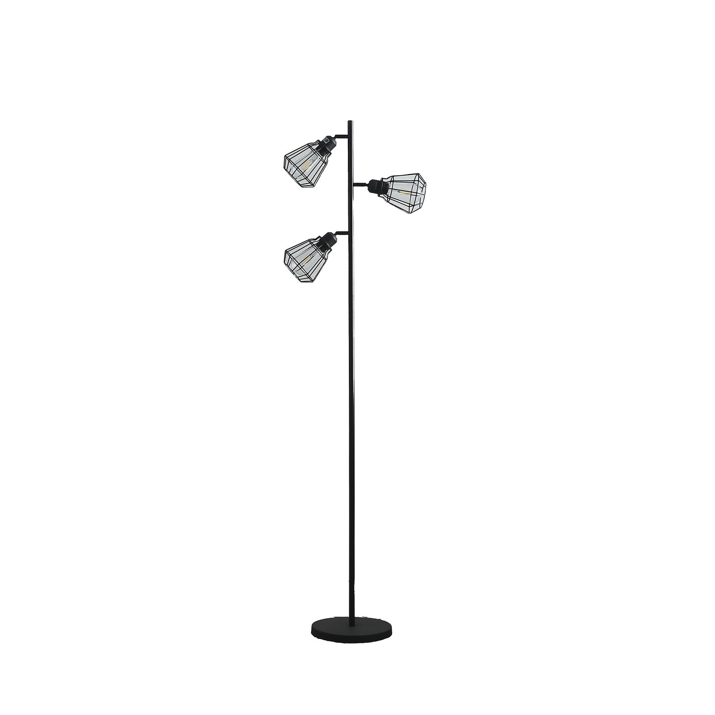 Black 3-Light Tree Floor Lamp w/ Black Cage Shade