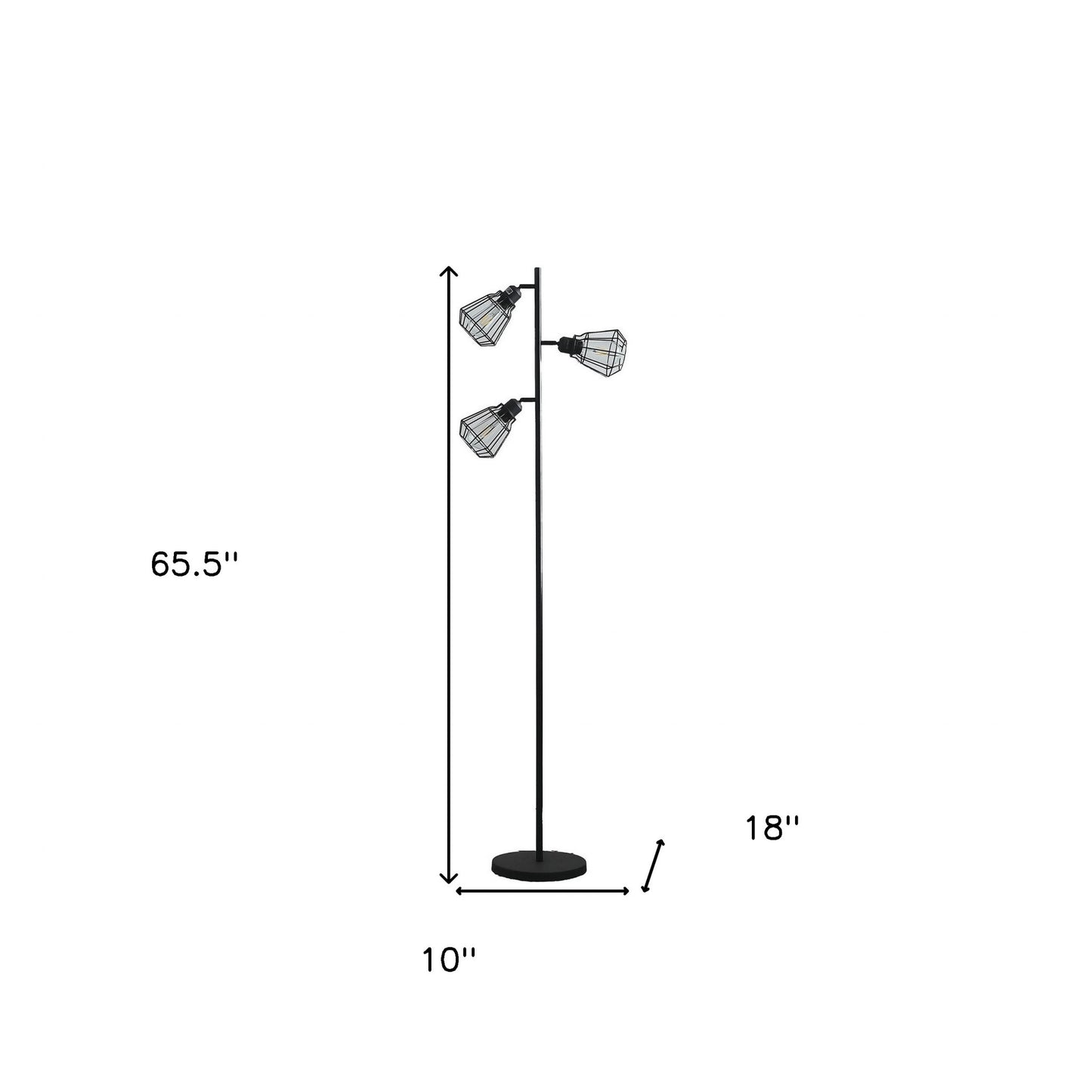 Black 3-Light Tree Floor Lamp w/ Black Cage Shade