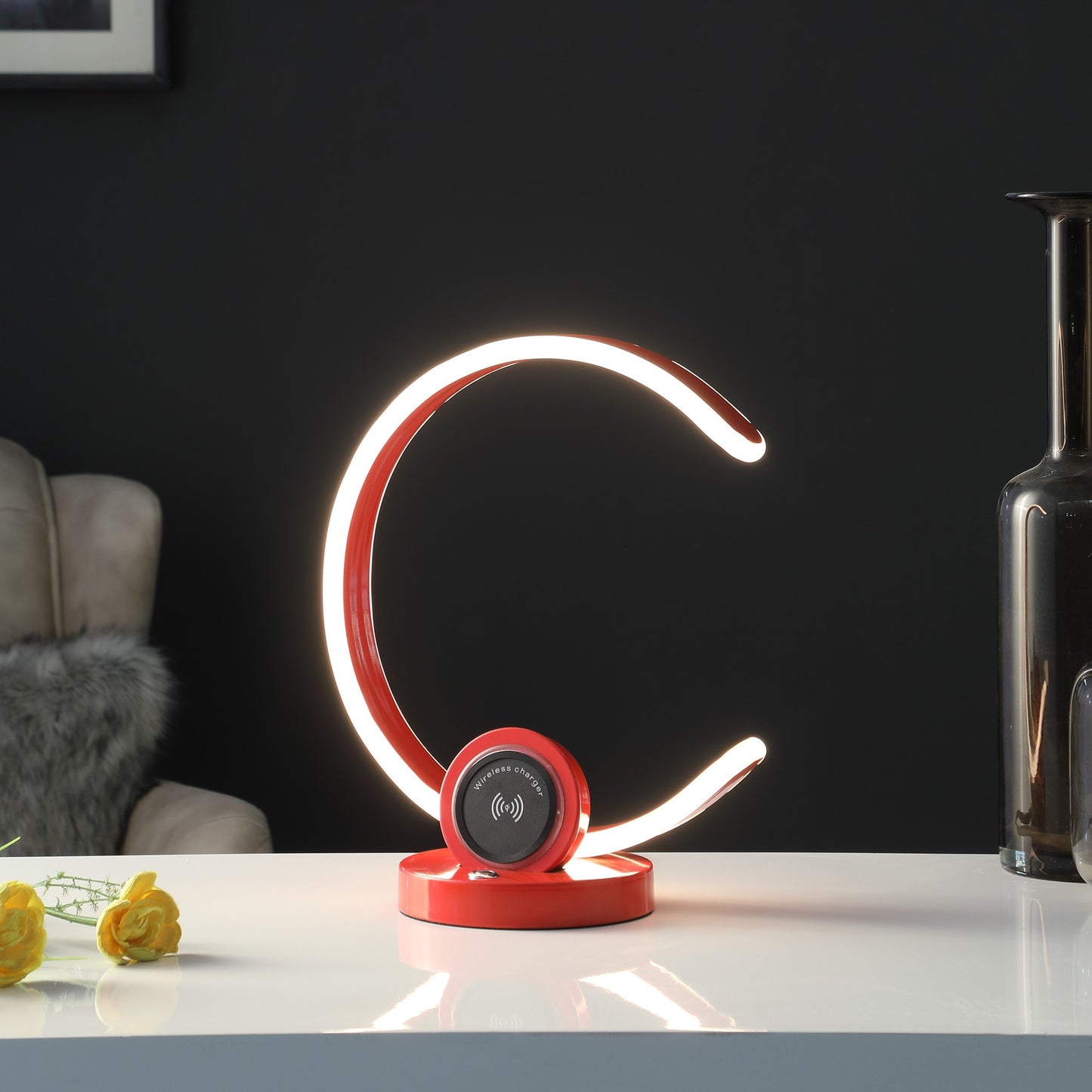 Red Contempo C Shape w/ Desk or Table Lamp