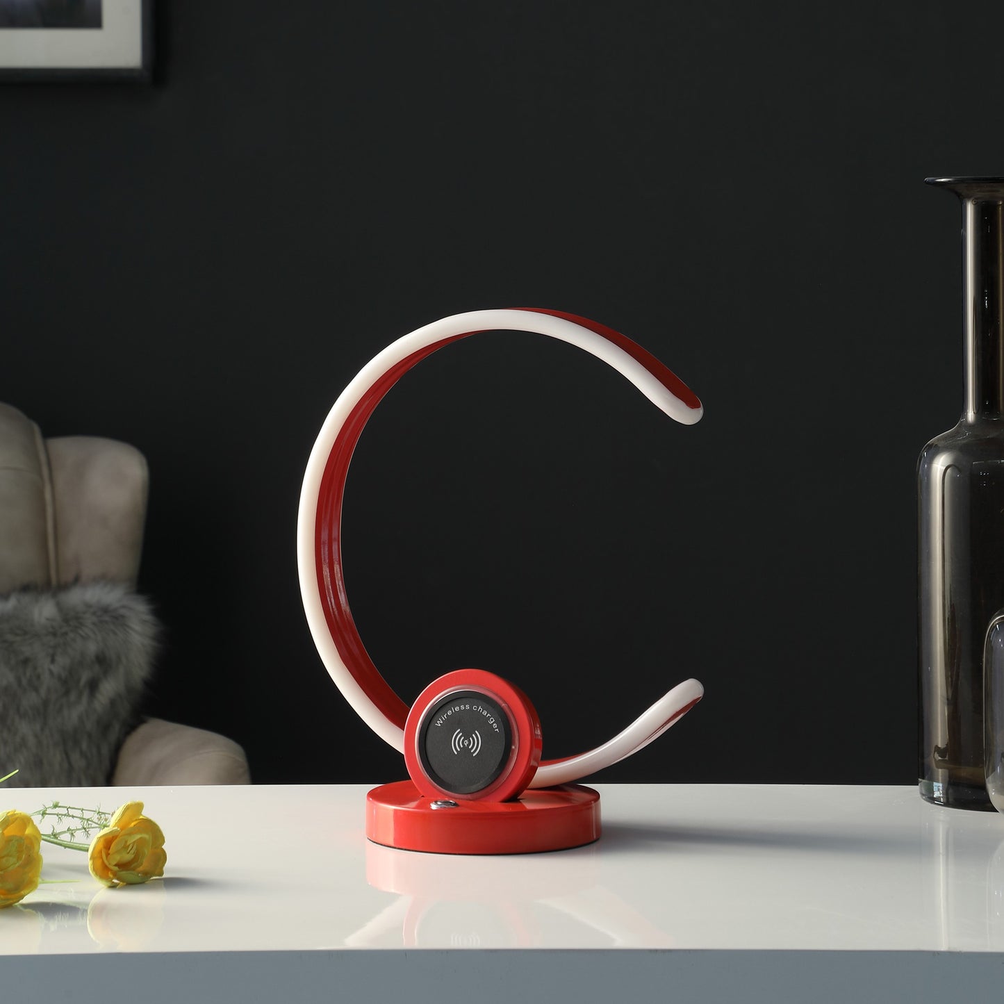Red Contempo C Shape w/ Desk or Table Lamp