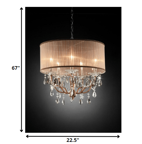 Silver & Pink Faux Crystal Hanging Chandelier Lamp