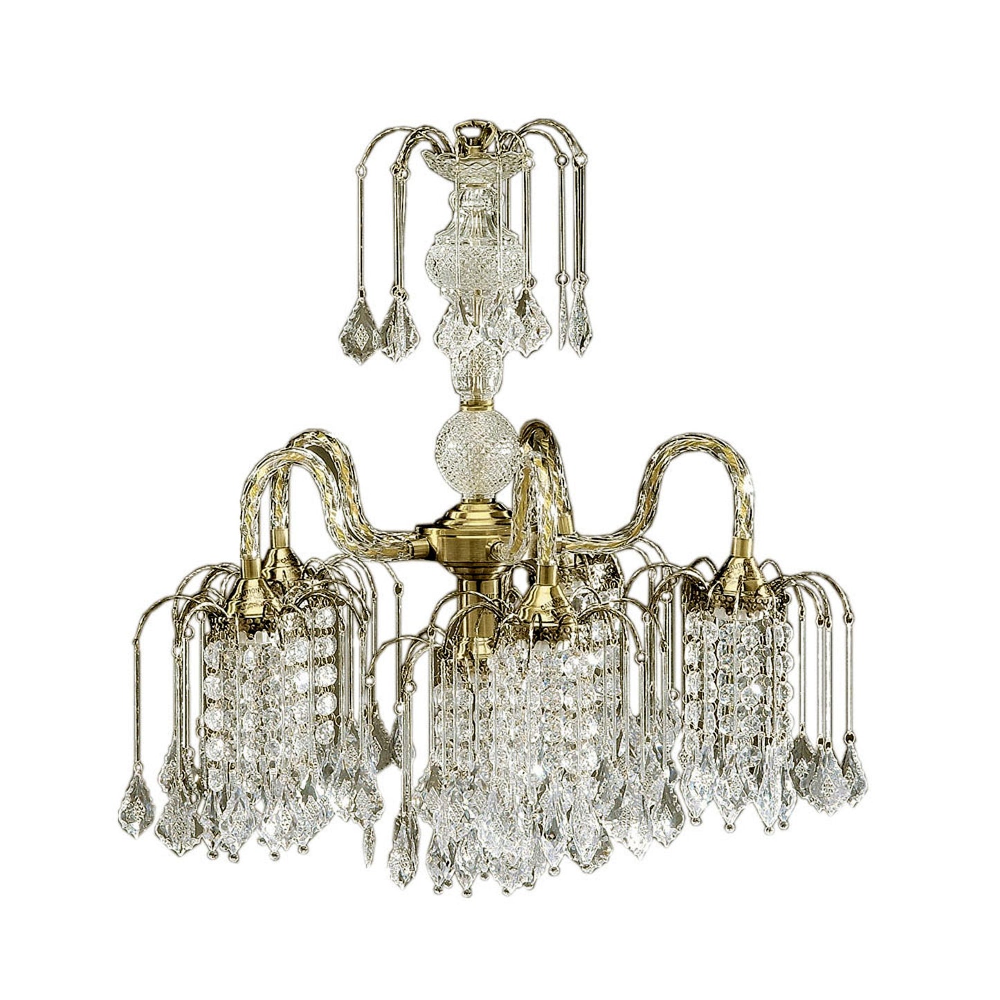 2 Tier Crystal & Brass Hanging Chandelier Light