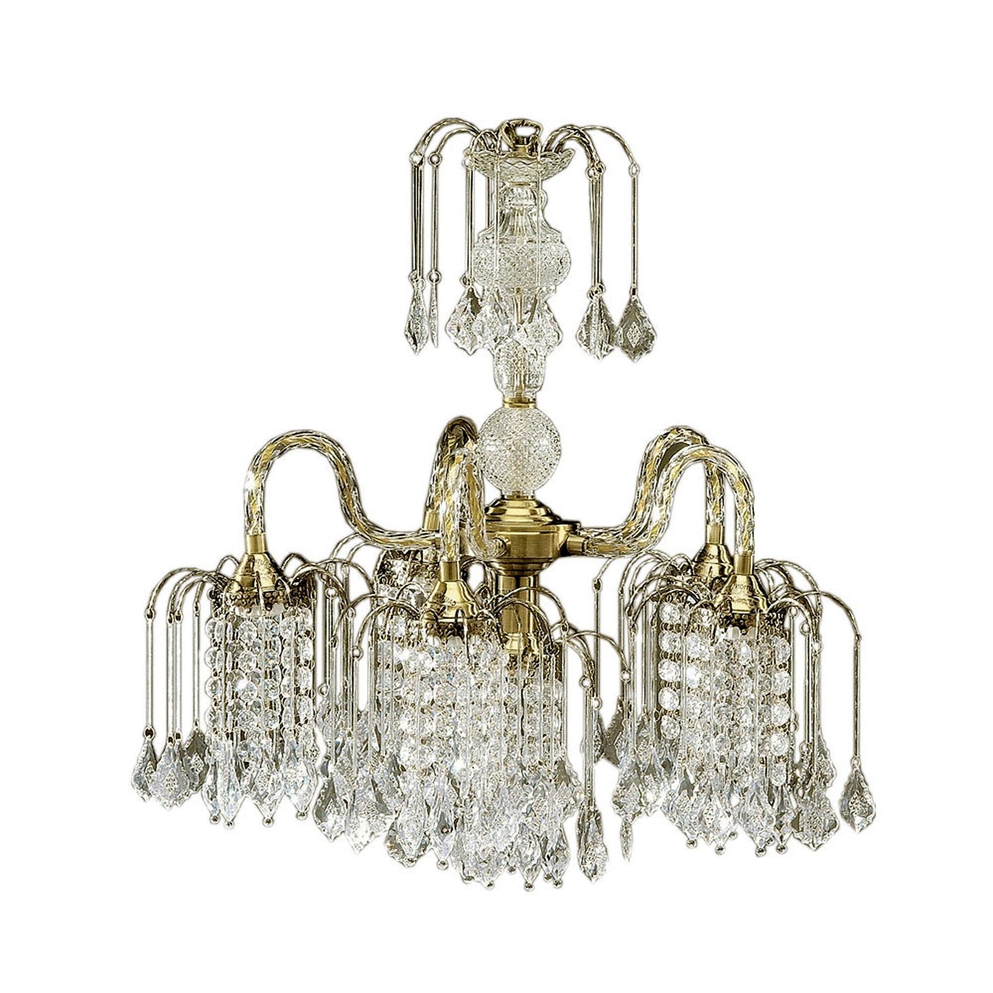 2 Tier Crystal & Brass Hanging Chandelier Light