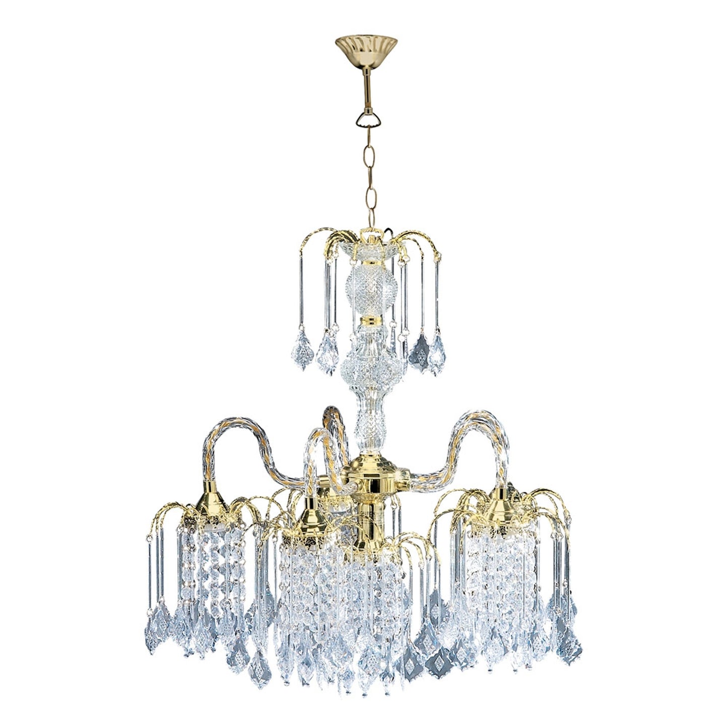 2 Tier Crystal & Gold Hanging Chandelier Light