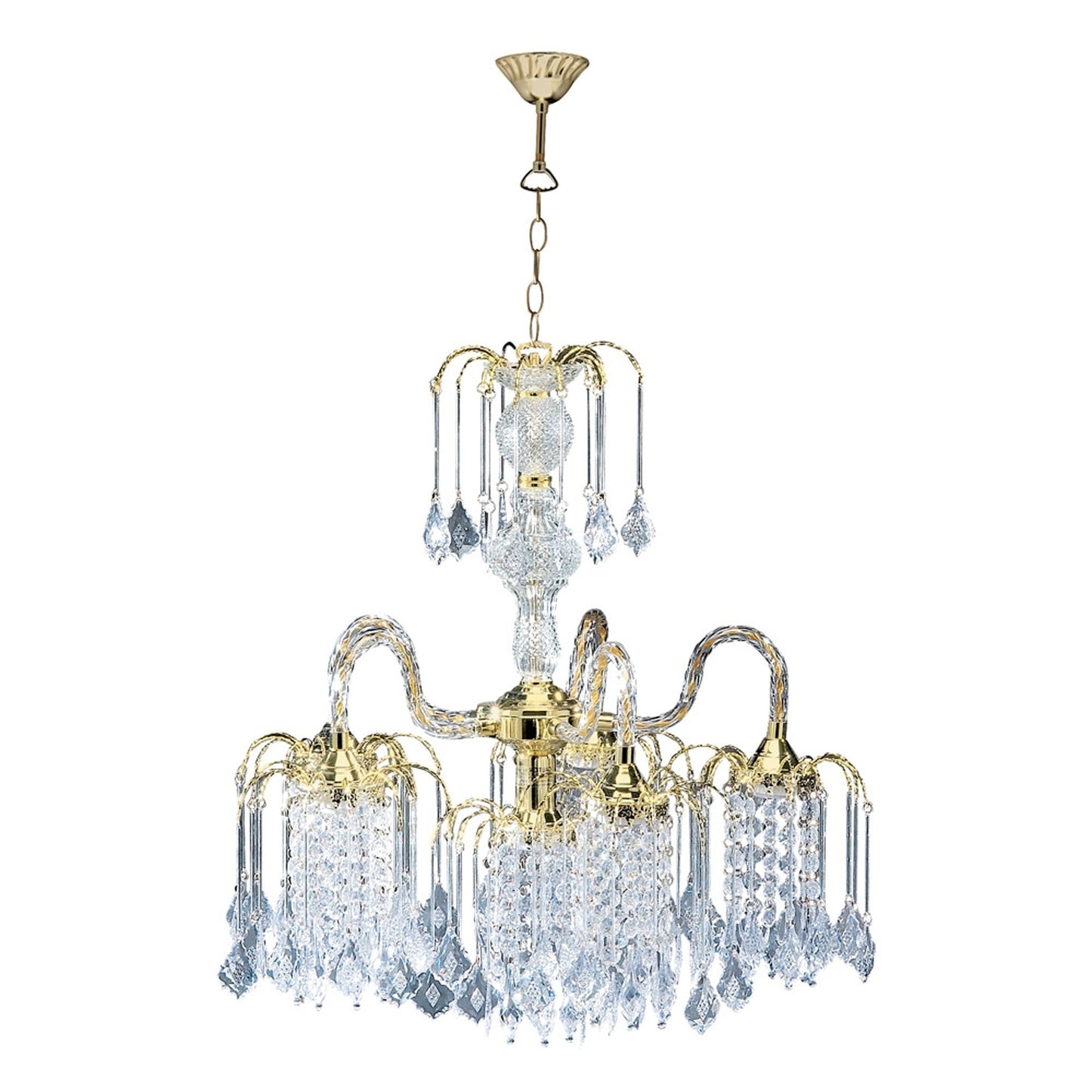 2 Tier Crystal & Gold Hanging Chandelier Light