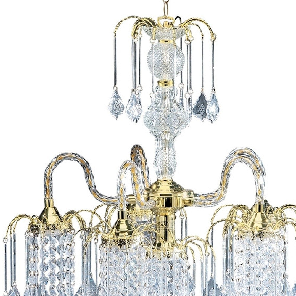 2 Tier Crystal & Gold Hanging Chandelier Light
