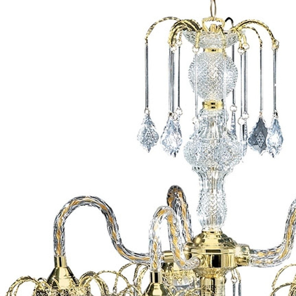 2 Tier Crystal & Gold Hanging Chandelier Light