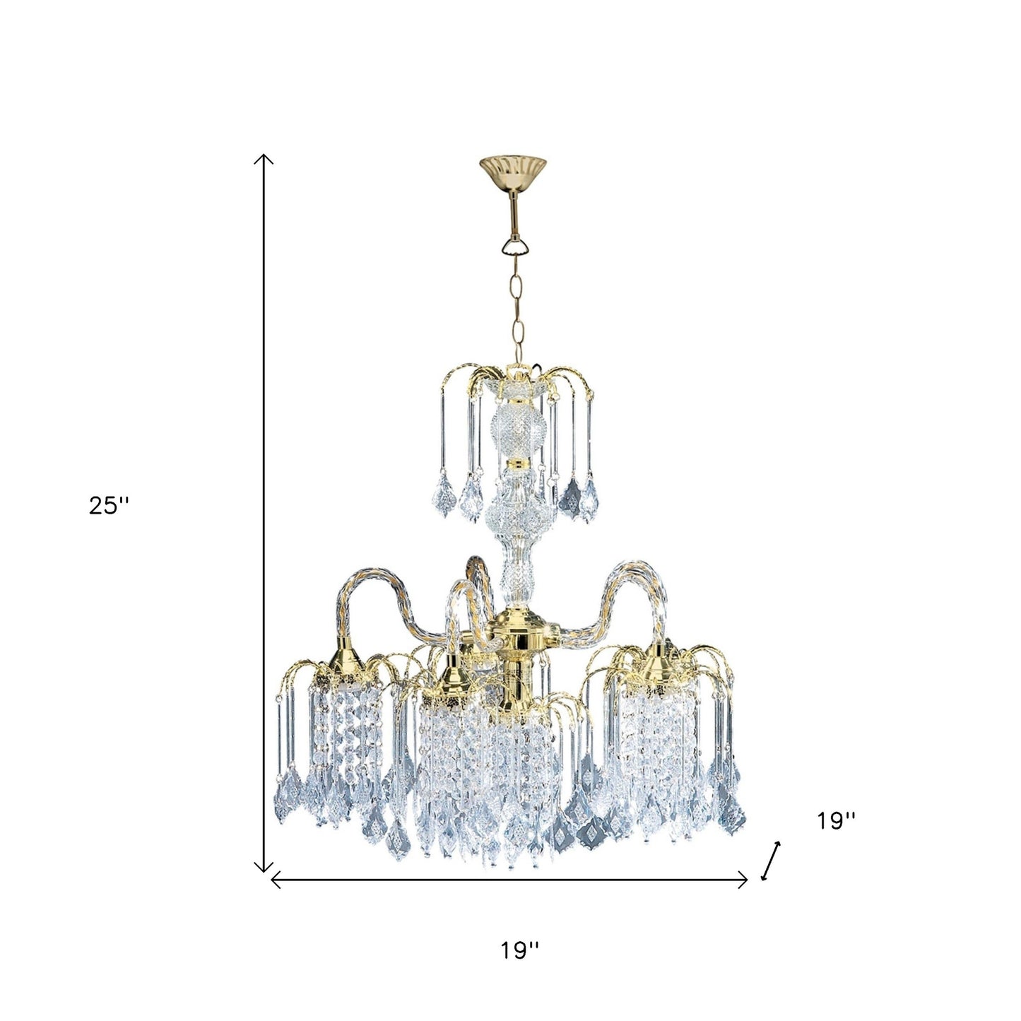 2 Tier Crystal & Gold Hanging Chandelier Light
