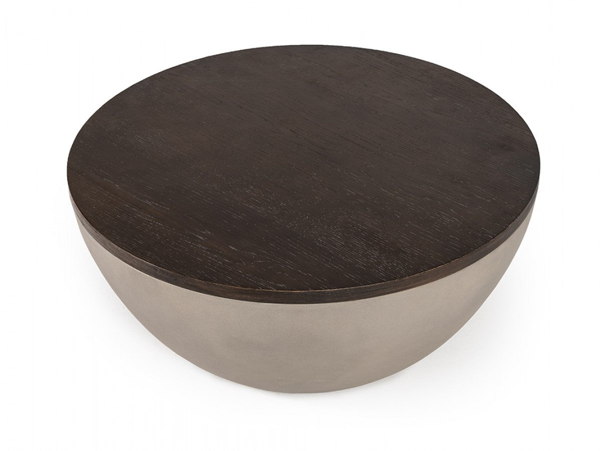 Modern Grey Concrete & Brown Oak Round Coffee Table