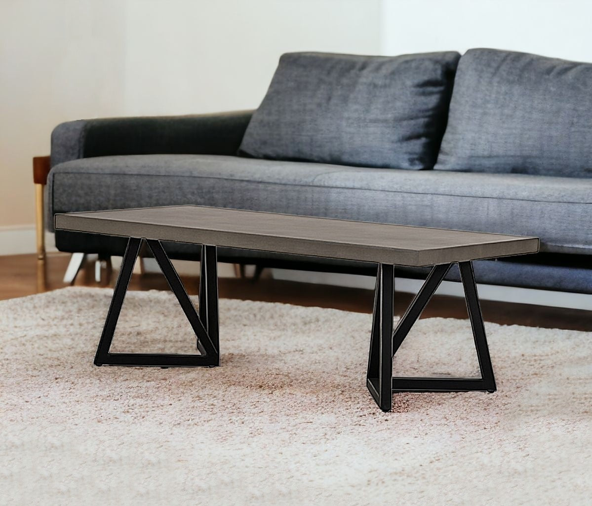 Modern Dark Gray Concrete & Black Metal Coffee Table