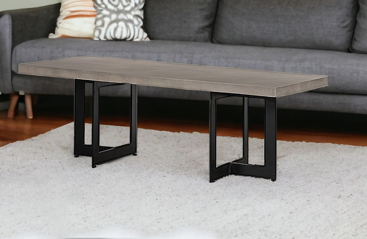 Modern Dark Gray Concrete & Black Steel Coffee Table