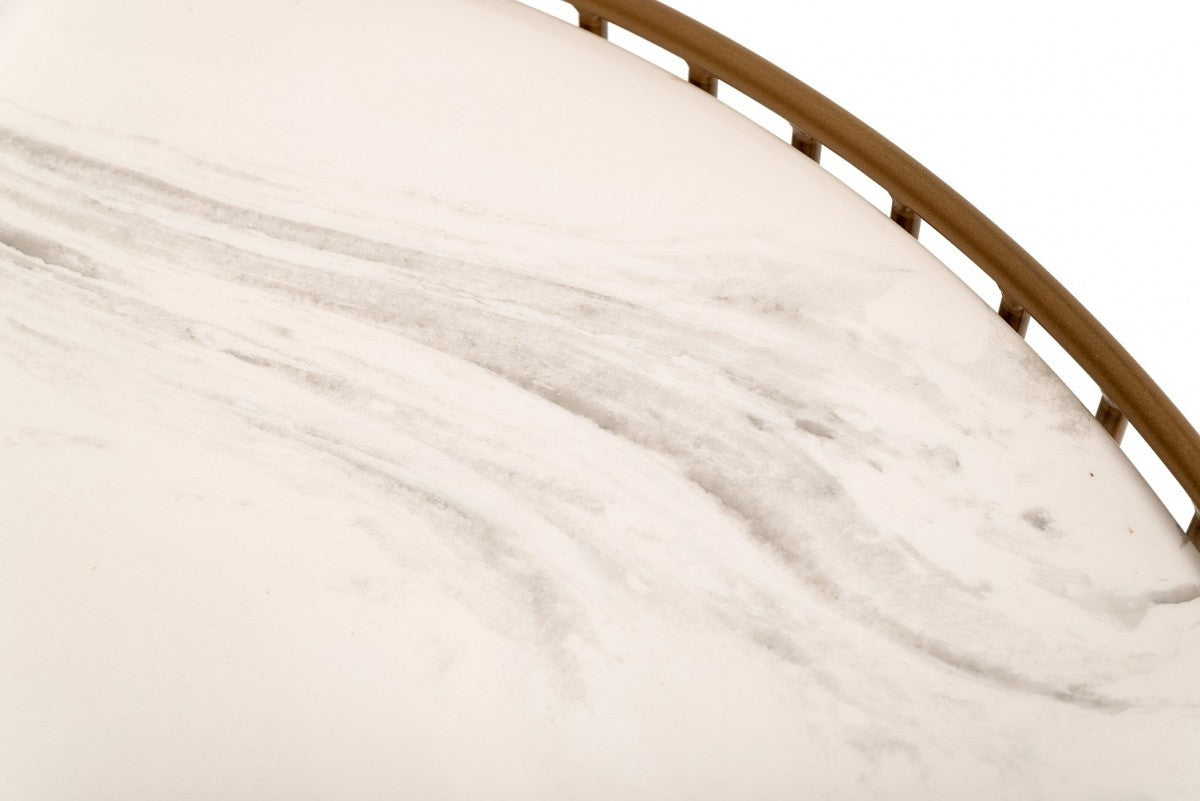 Modern Round White & Gold Faux Marble Coffee Table