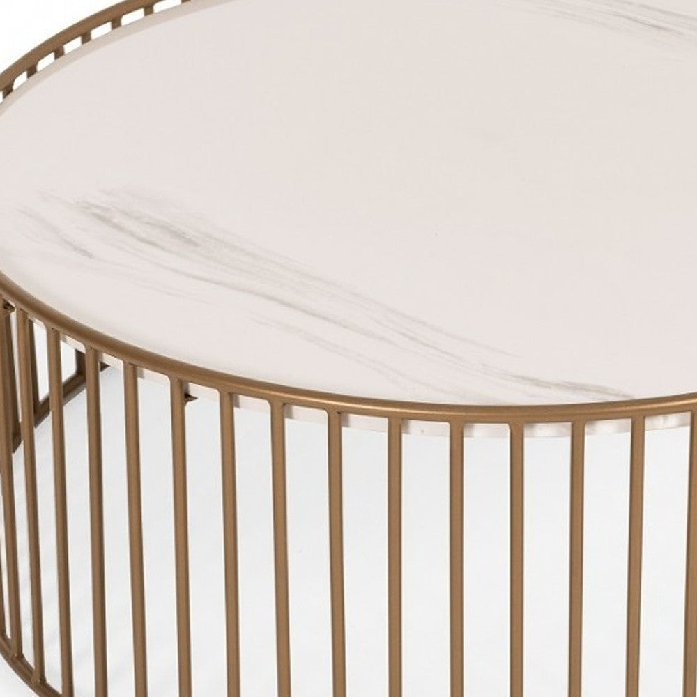 Modern Round White & Gold Faux Marble Coffee Table