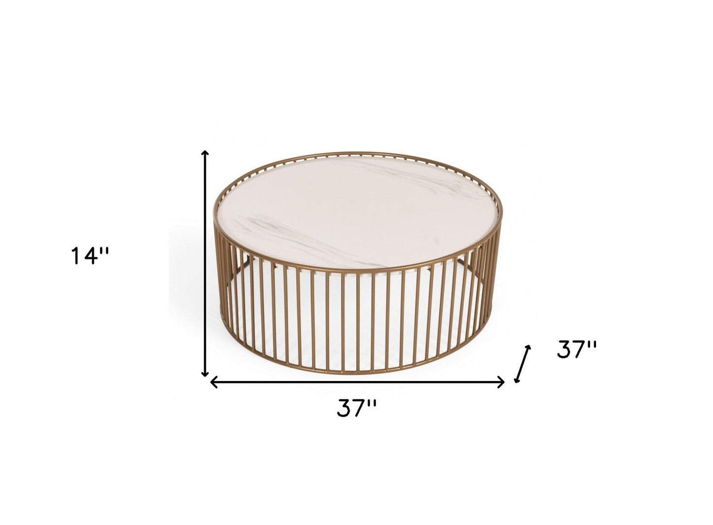 Modern Round White & Gold Faux Marble Coffee Table