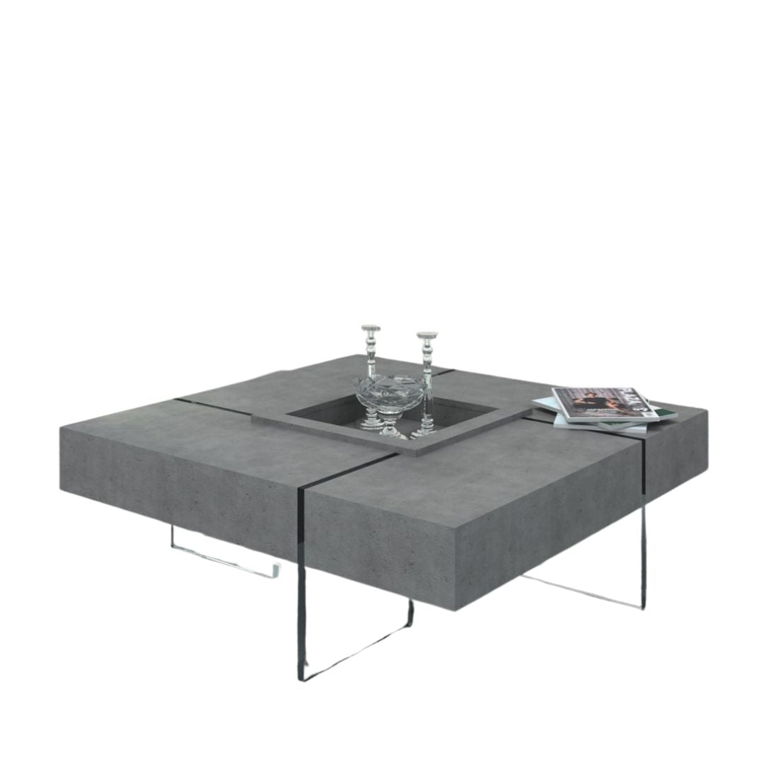 Gray & Clear Concrete & Glass Square Coffee Table